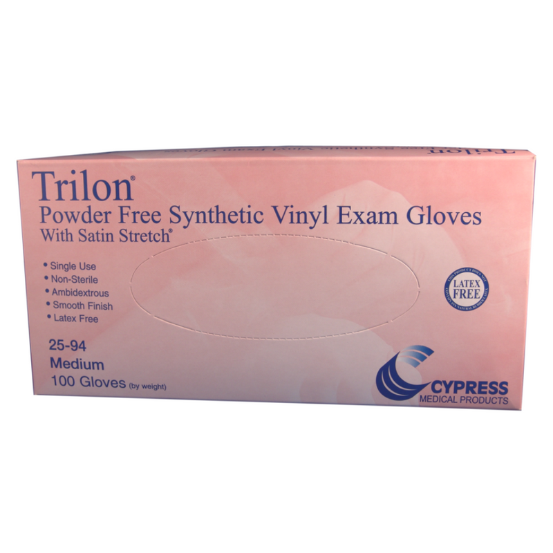 Cypress Trilon w/ Satin Stretch Synthetic Vinyl Exam Gloves Medium 100/bx