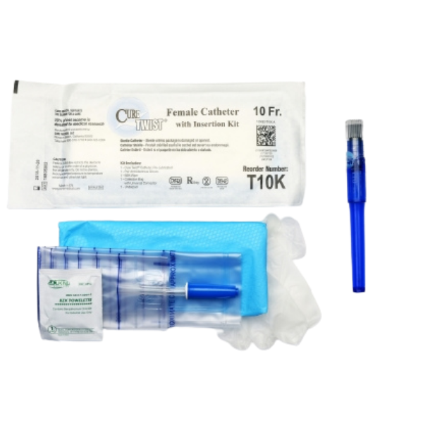 Cure Medical Twist Female Intermittent Catheter with Insertion Kit 10 Fr. x 6" | 10 Units/Box