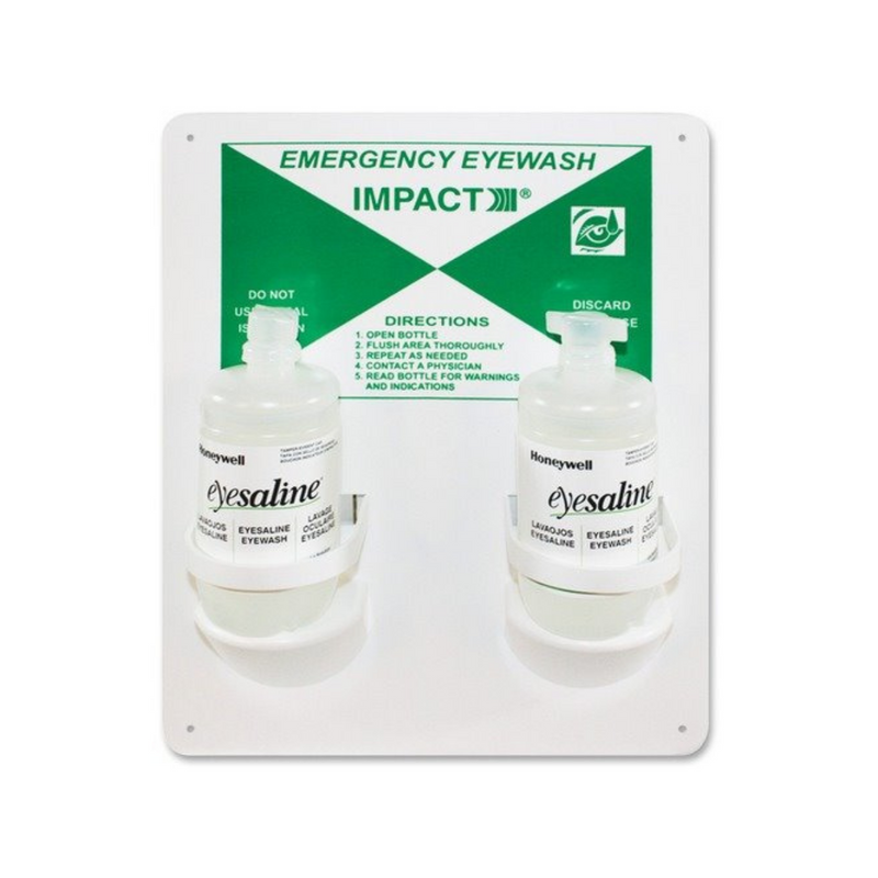 Impact Emergency Eye Wash Station, White/Green, 2 Solution Bottles