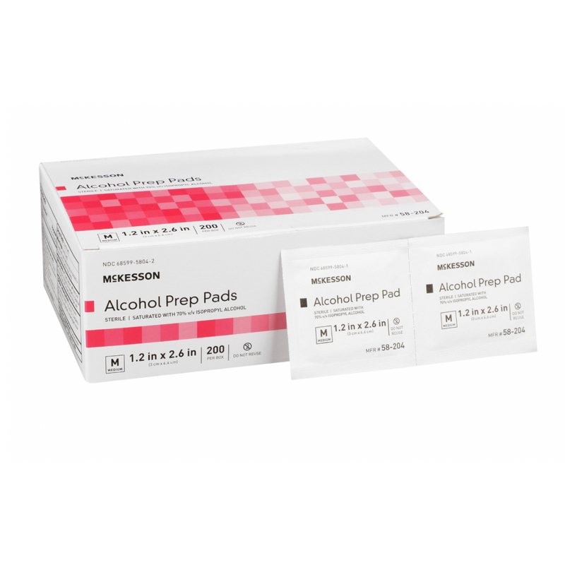 McKesson Alcohol Prep Pads 70% Strength Isopropyl Alcohol 200/BX Medium Size