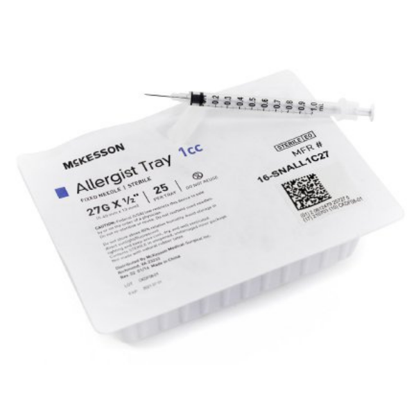 McKesson Allergist Tray Attached Needle w/o Safety 1 mL 27 G x 1/2 Inch
