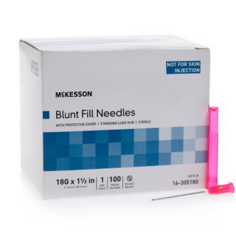 McKesson Blunt Fill Needles w/ Protective Cover 18Gx 1.5in  100/Bx *Not for skin injection