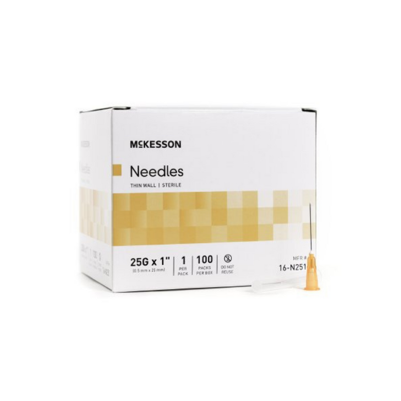 McKesson Hypodermic Needle 25 Gauge x 1 Inch Thin Wall 100/Bx