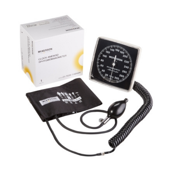 McKesson LUMEON™ Clock Aneroid Sphygmomanometer with Arm Cuff Adult Medium  2-Tubes Wall Mount