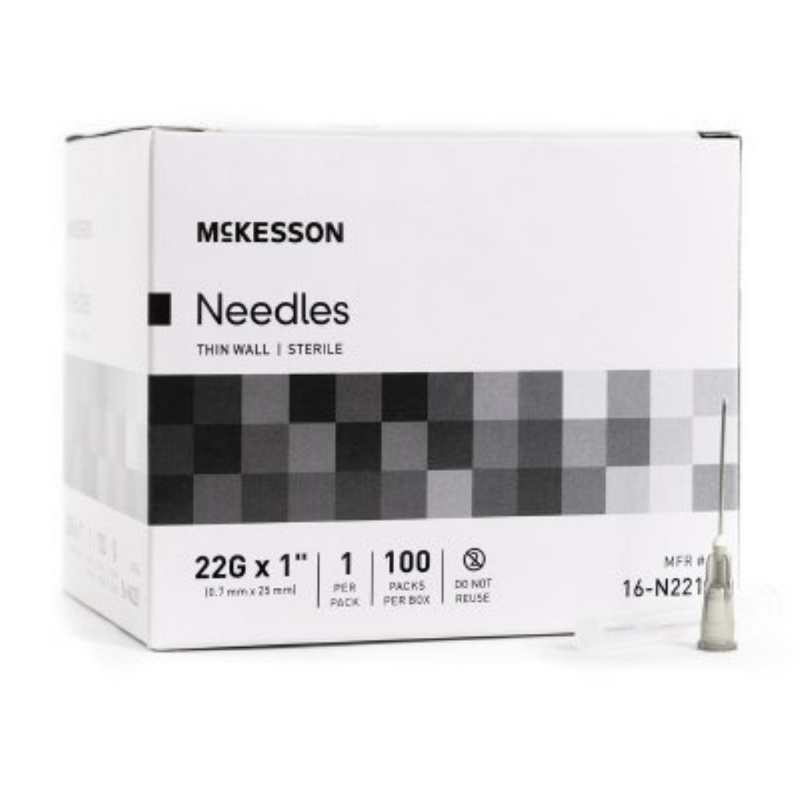 McKesson Needles Thin Wall | Sterile 22G X 1" 100/Box