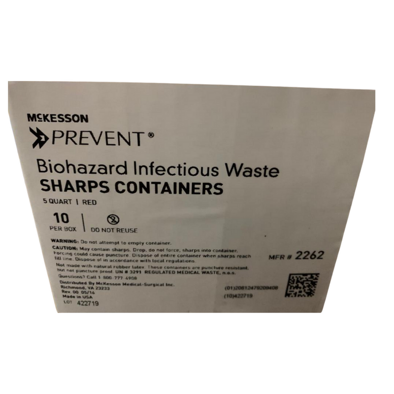 McKesson Prevent Biohazard Infectious Waste Sharps Gallon Container  1.25 Gallon 5 QT  10/Box