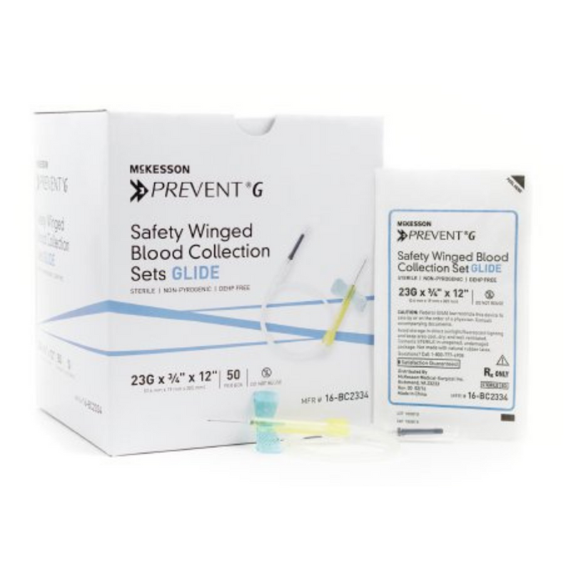 McKesson Prevent G Safety Winged Blood Collection Sets Glide 23G x 3/4" x 12" - 50/Bx