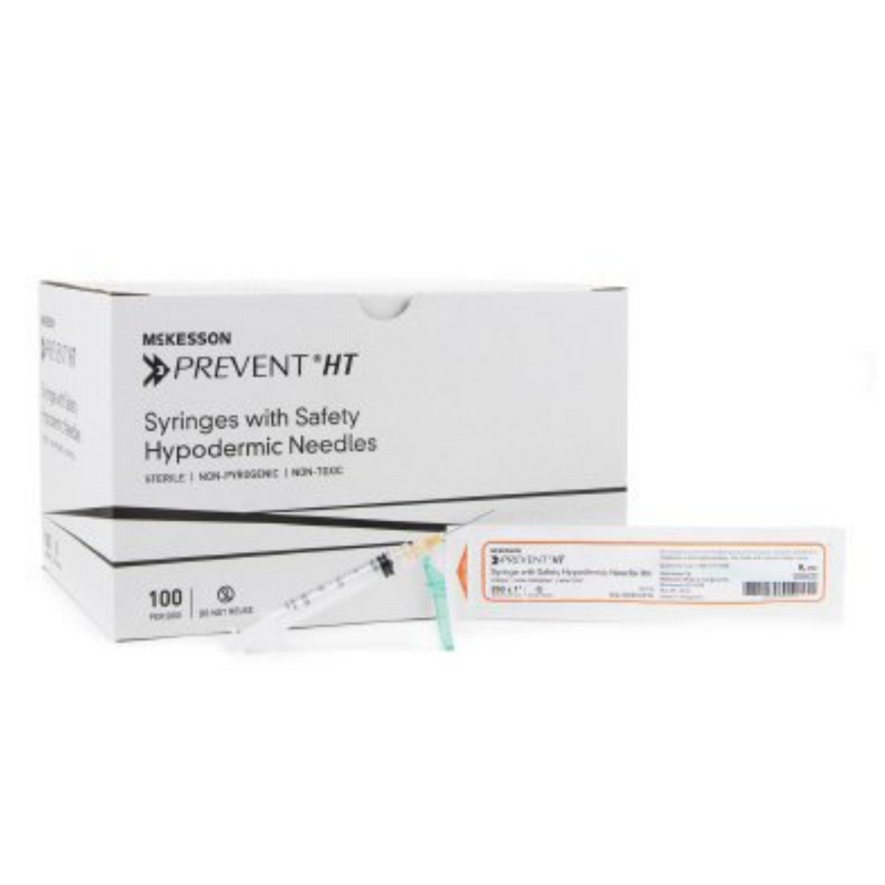 McKesson Prevent HT Syringes with Safety Hypodermic Needles 3cc 25G x 1" 100/Bx