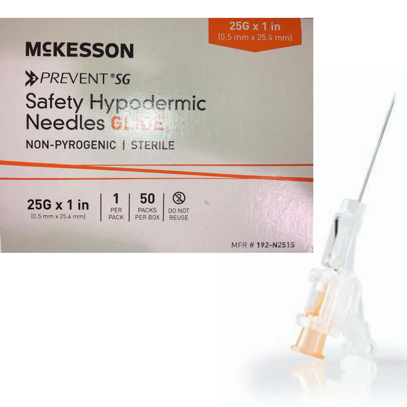 McKesson Prevent SG Safety Hypodermic Needles Glide Sterile 25Gx1in 50/Bx