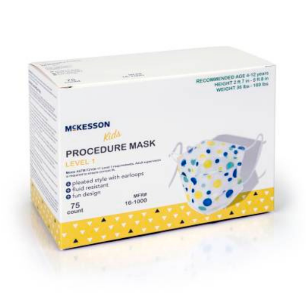 McKesson Procedure Mask for Kids 75 Masks/Box - Level 1 - Pediatric