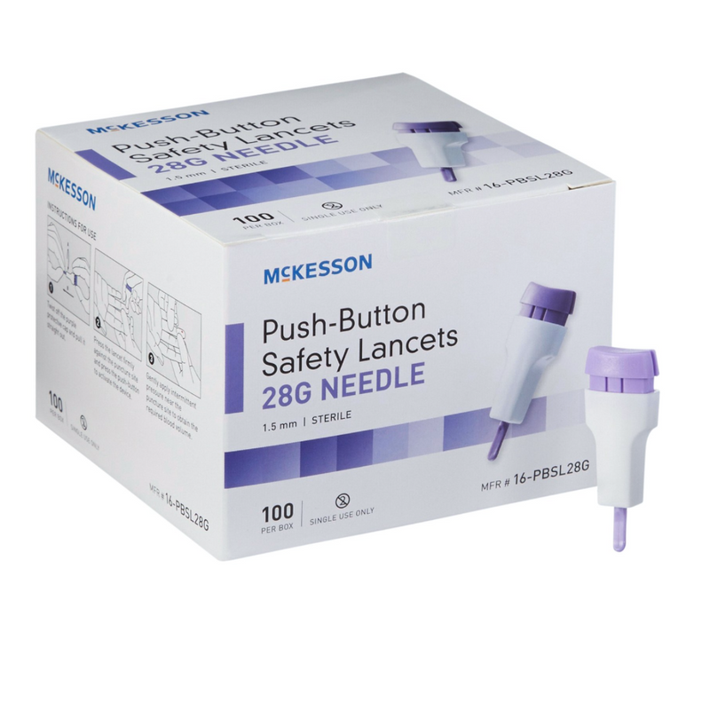 McKesson Push-Button Safety Lancets 28G 1.5mm 100/Bx