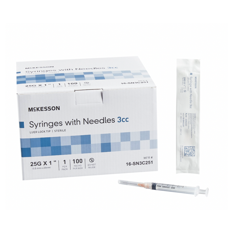 McKesson Syringe with Hypodermic Needle 3CC 25GX1" 100/bx