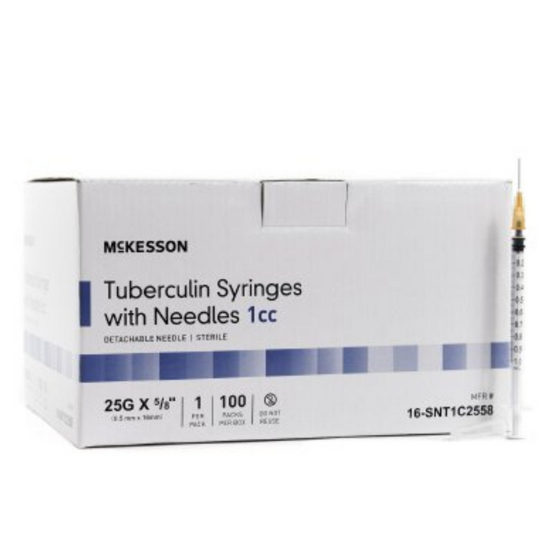 McKesson Tuberculin Syringes w/ Needles 1cc 25 G x 5/8" 100/BX