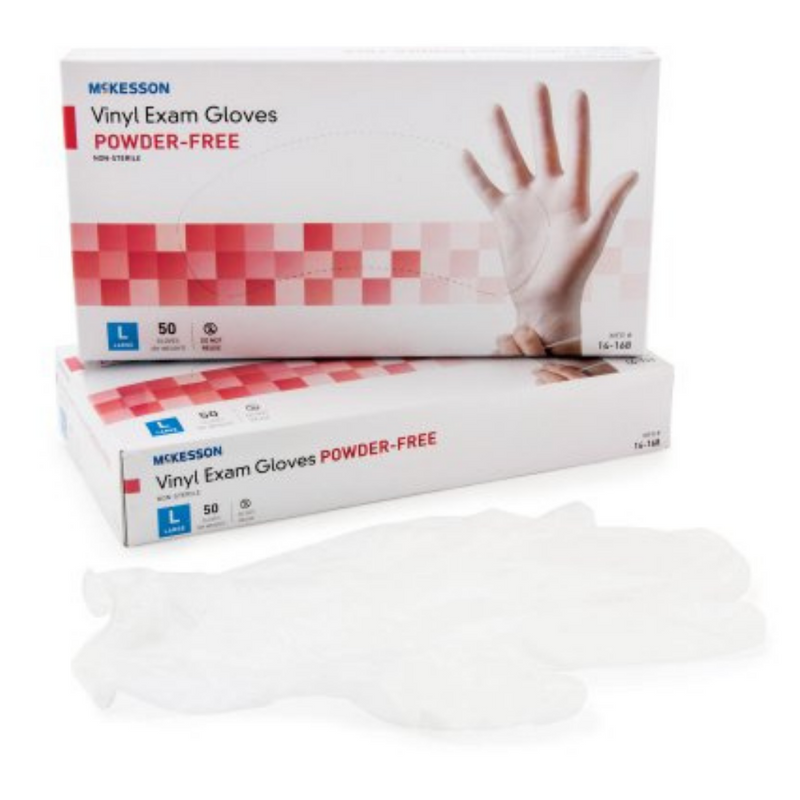 McKesson Vinyl Exam Gloves Powder-Free 50/Box | Large | 14-168