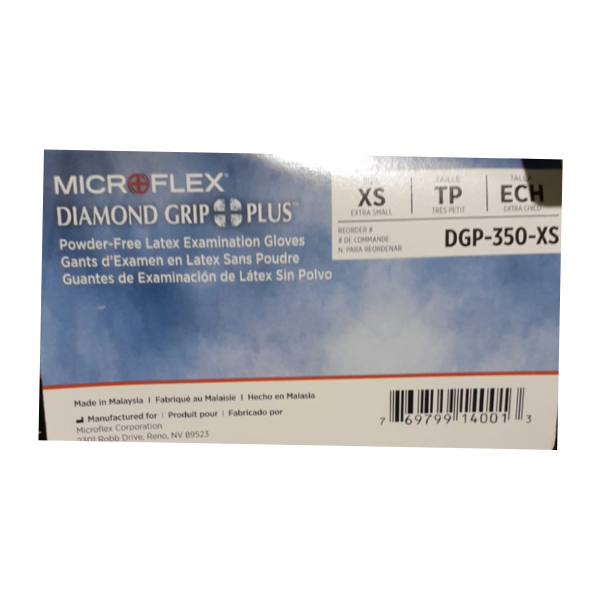 MicroFlex Diamond Grip Plus Powder-Free Latex Examination Gloves XS 100/Bx