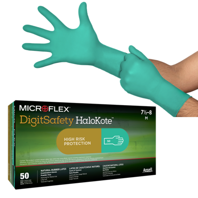 Microflex DSK Digitsafety HaloKote Latex Examination Gloves Green Size XL 9.5-10  | 50/Bx