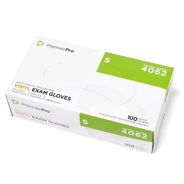 PremierPro Powder-Free Stretch Vinyl Exam Gloves by S2S Global | Small 100/Bx