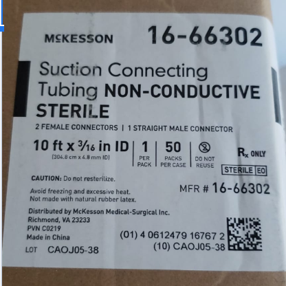 McKesson Suction Connecting Tubing Non-Conductive Sterile 10 ft x 3/16 in ID 16-66302