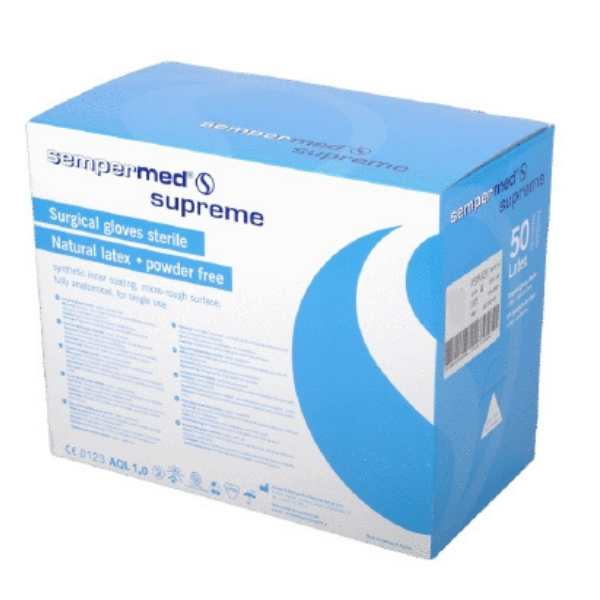 Sempermed Supreme Size 6.5 Sterile Surgical Gloves Natural Latex 50/Bx