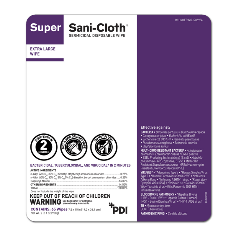 Super Sani-Cloth® Germicidal Disposable Wipe / For clinics and hospitals X-Large Canister (65 count)