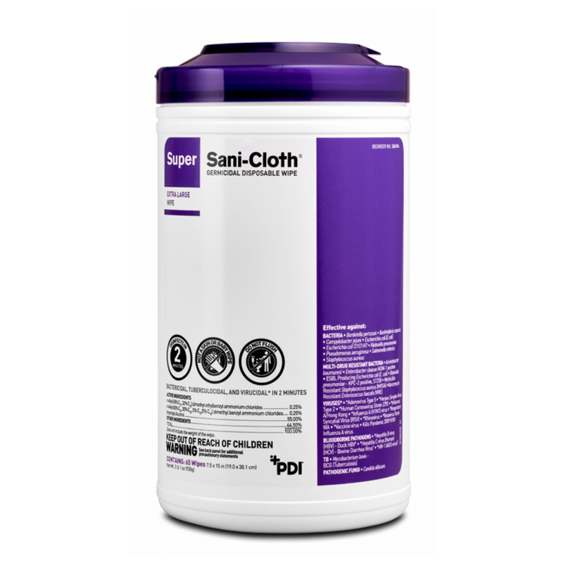 Super Sani-Cloth® Germicidal Disposable Wipe / For clinics and hospitals X-Large Canister (65 count)