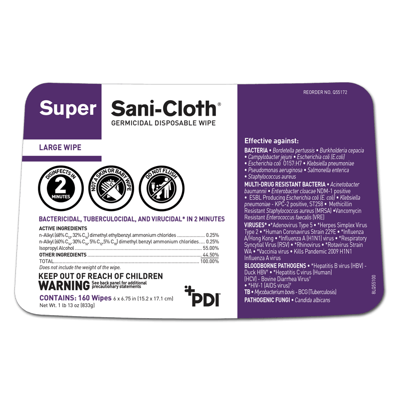 Super Sani-Cloth® Germicidal Disposable Wipe / For clinics and hospitals Large Canister (160 count)