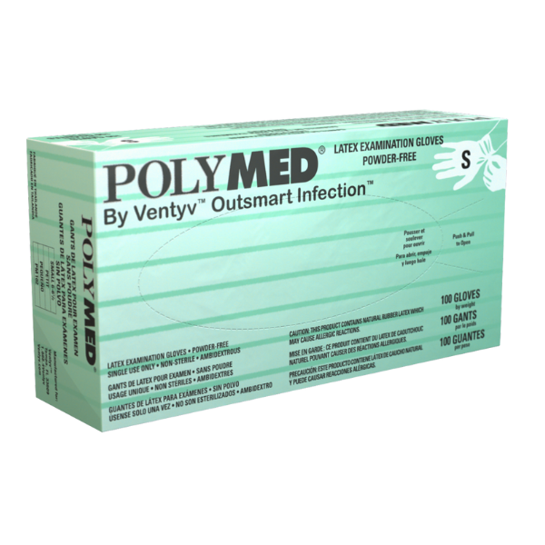 Ventyv Polymed Examination Latex Gloves, Powder-Free, Small