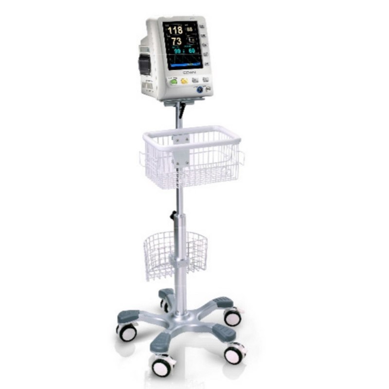 Patient Monitor Center Pole Trolley (roll stand) with Basket and locking Casters