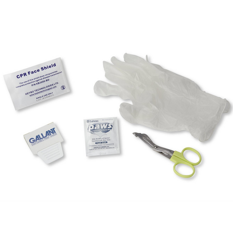 Barrier Mask, Scissors, Gloves, Prep Razor, Towel and A Moist Towelette